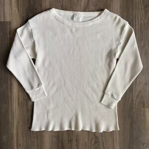 Vintage 1970s Waffle Knit Thermal Shirt Long Sleeve Men's Size XS White